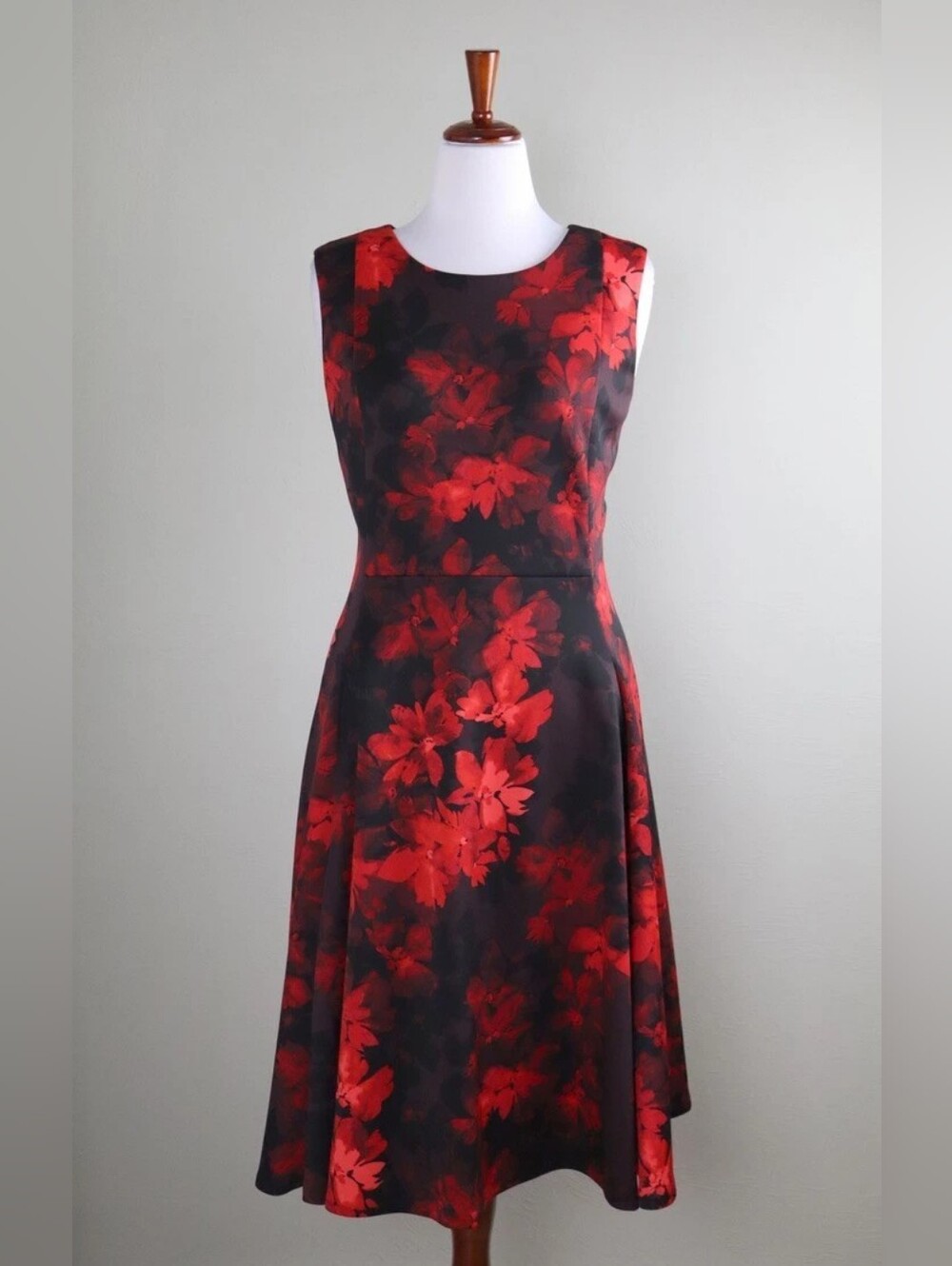 Sleeveless Red Floral A-Line Dress